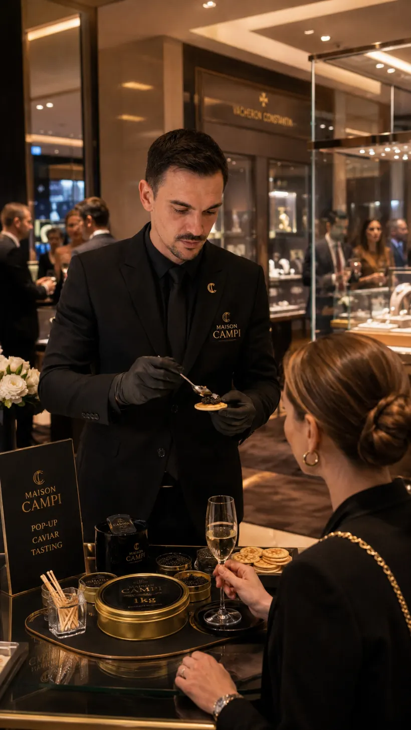 Service de caviar en live dans une boutique de joaillerie