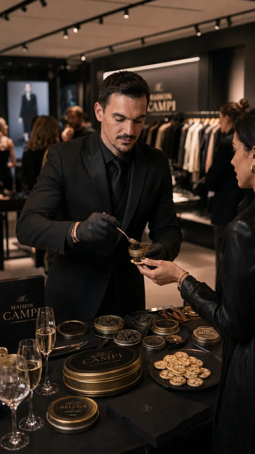 Service de caviar en live dans une boutique de mode
