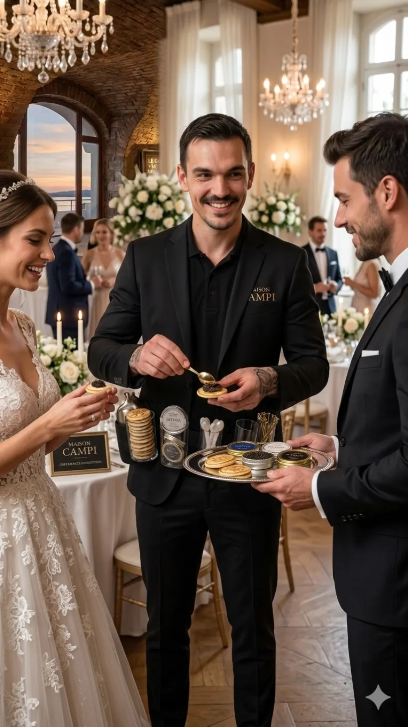 Service de caviar en live lors d'une réception de mariage