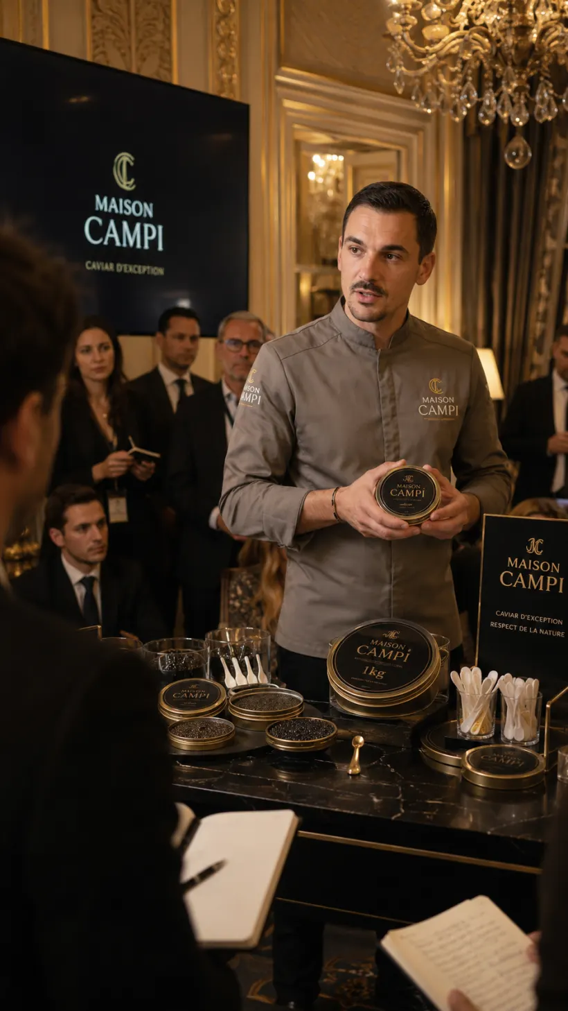 Service de caviar en live dans un salon doré