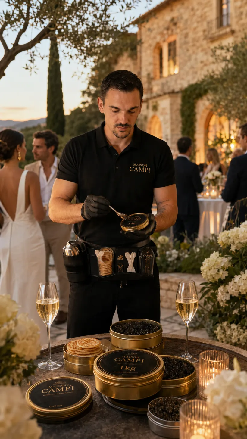 Service de caviar en live sur la terrasse d'un mas
